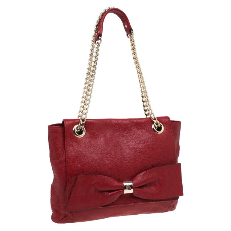 Pre Owned Carolina Herrera Red Leather Audrey Shoulder Bag