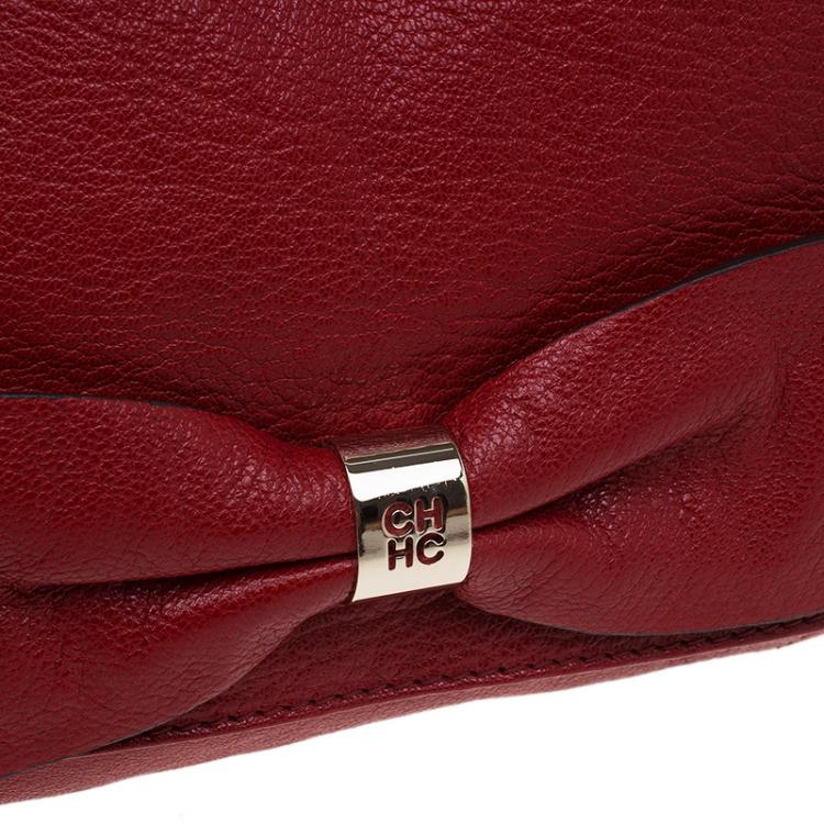 Pre Owned Carolina Herrera Red Leather Audrey Shoulder Bag