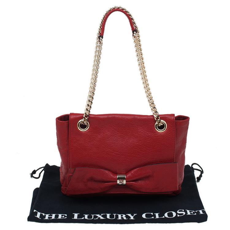 Pre Owned Carolina Herrera Red Leather Audrey Shoulder Bag