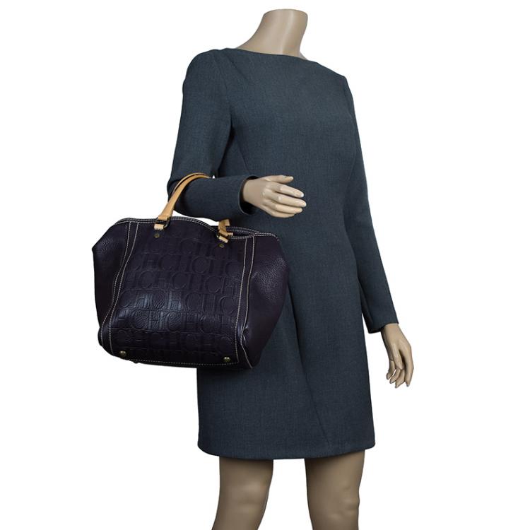 Pre Owned Carolina Herrera Black Monogram Leather Andy Tote