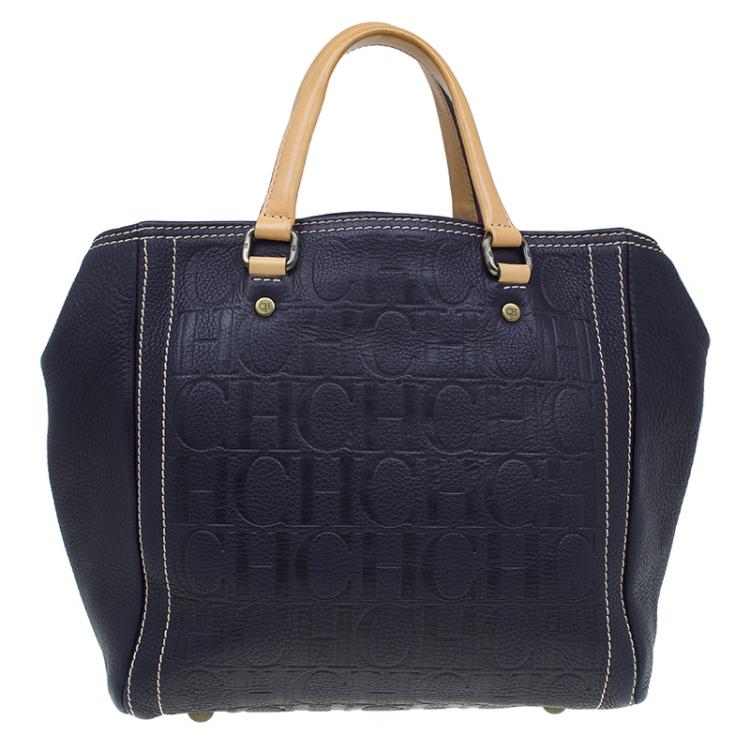 Pre Owned Carolina Herrera Black Monogram Leather Andy Tote