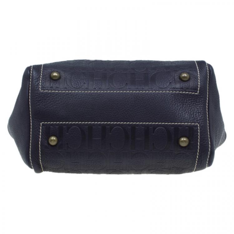 Pre Owned Carolina Herrera Black Monogram Leather Andy Tote