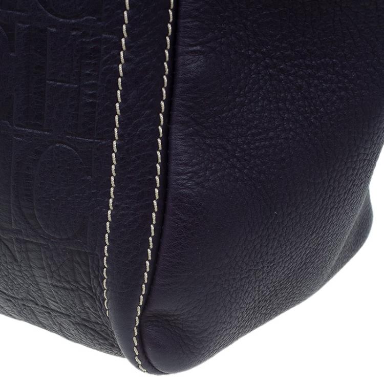 Pre Owned Carolina Herrera Black Monogram Leather Andy Tote