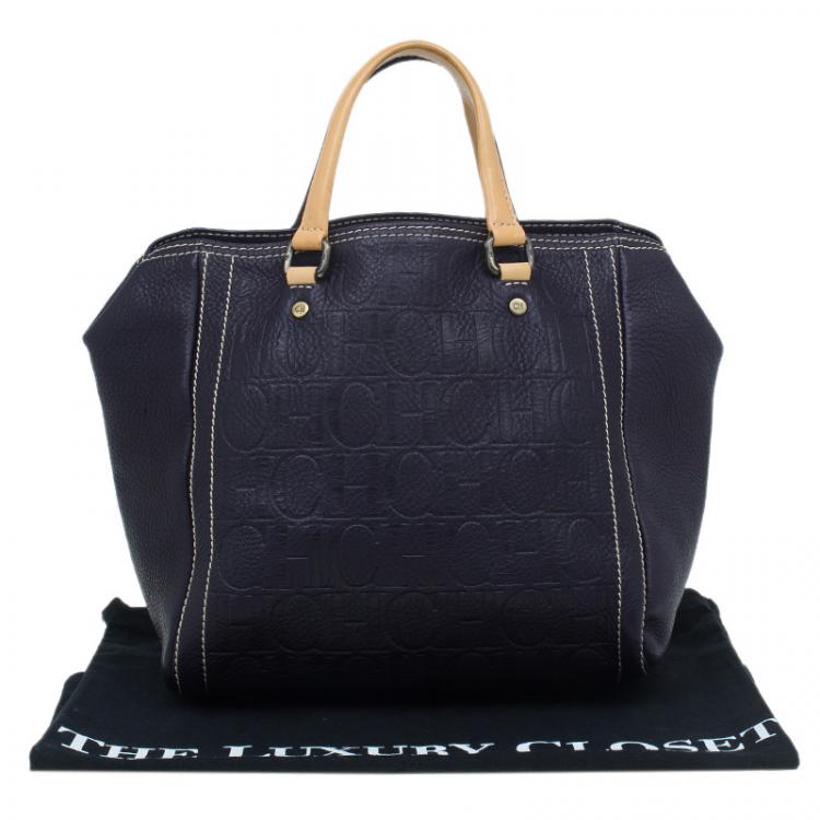 Pre Owned Carolina Herrera Black Monogram Leather Andy Tote