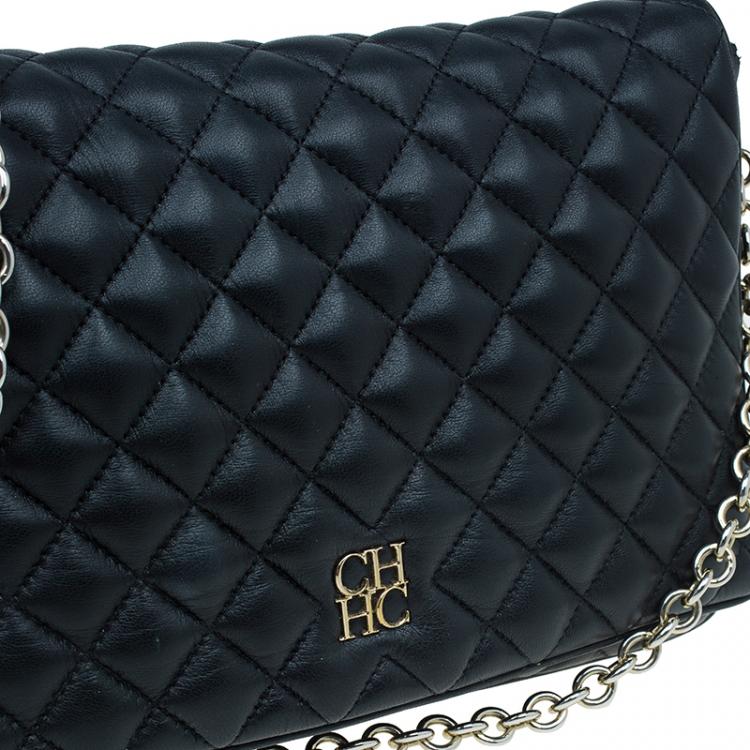 Pre Owned Carolina Herrera Black Quilted Leather Flap Bag