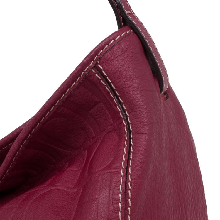 Pre Owned Carolina Herrera Magenta Monogram Leather Chain Hobo