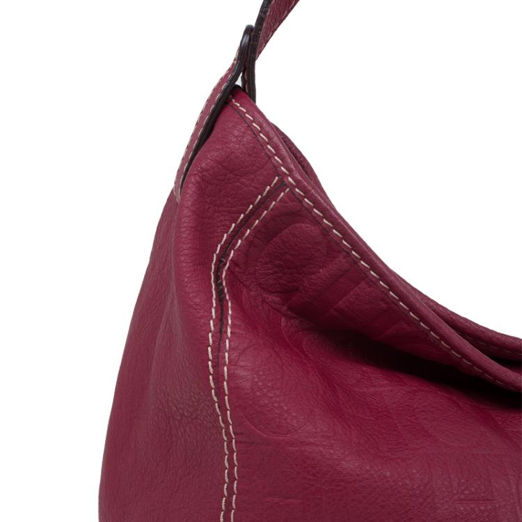 Pre Owned Carolina Herrera Magenta Monogram Leather Chain Hobo