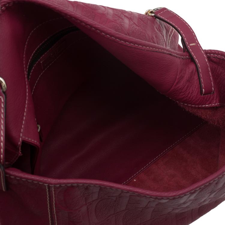 Pre Owned Carolina Herrera Magenta Monogram Leather Chain Hobo