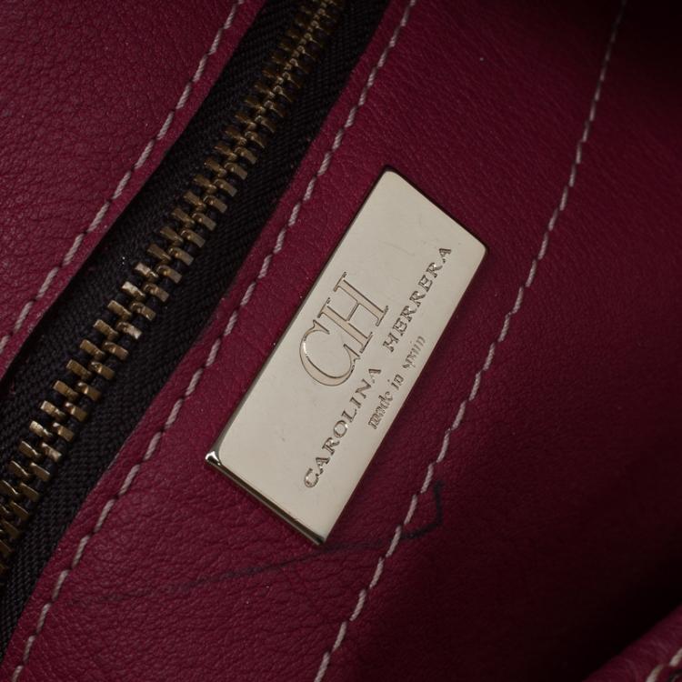Pre Owned Carolina Herrera Magenta Monogram Leather Chain Hobo