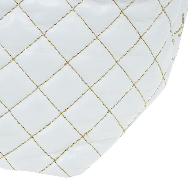 Pre Owned Carolina Herrera White Quilted Monogram Glazed Leather Large Tote