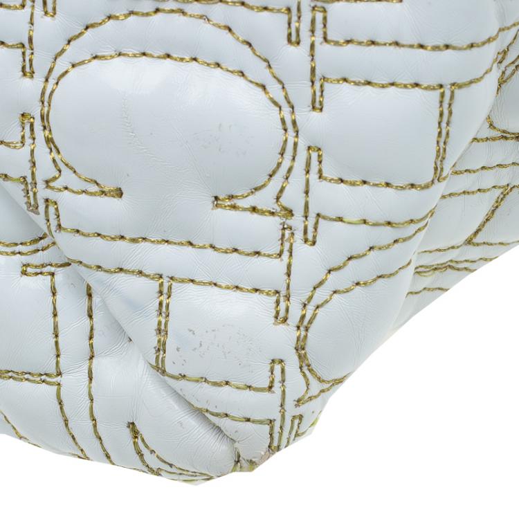 Pre Owned Carolina Herrera White Quilted Monogram Glazed Leather Large Tote