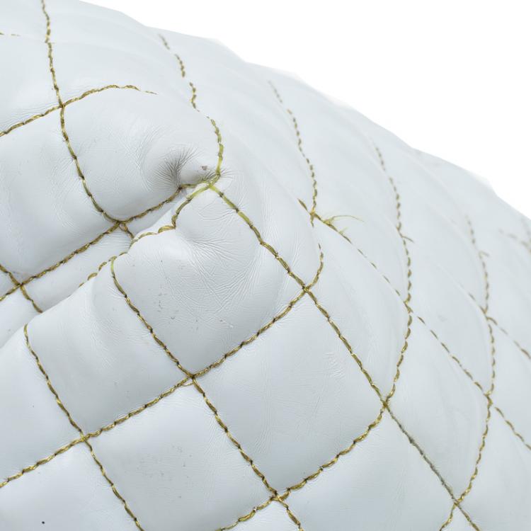 Pre Owned Carolina Herrera White Quilted Monogram Glazed Leather Large Tote
