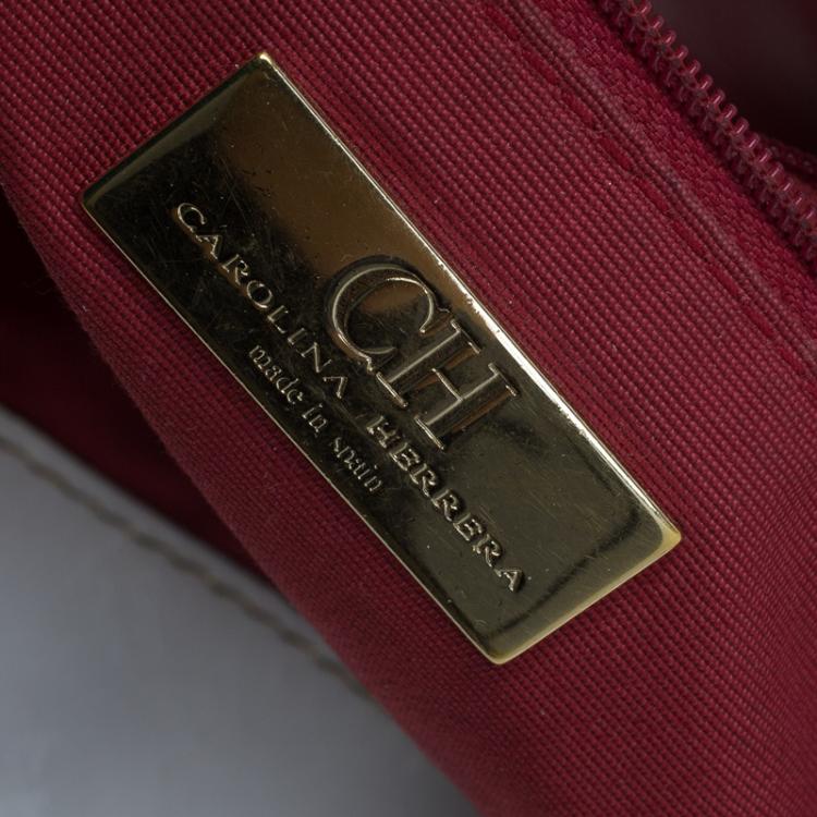 Pre Owned Carolina Herrera White Quilted Monogram Glazed Leather Large Tote