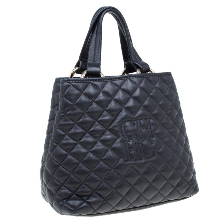 Pre Owned Carolina Herrera Black Quilted Leather Tote