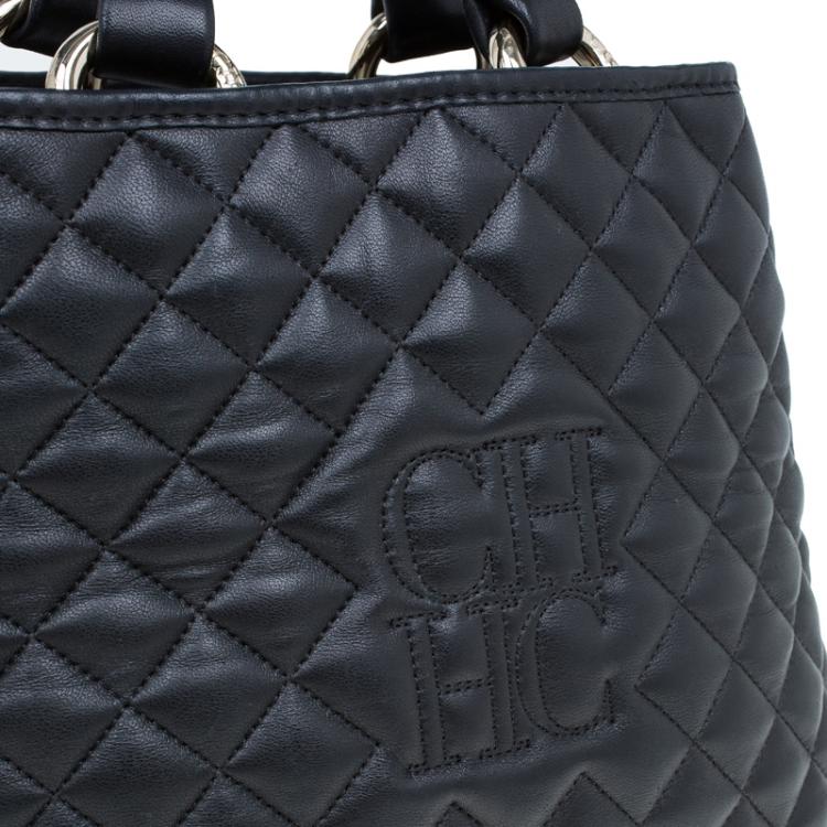 Pre Owned Carolina Herrera Black Quilted Leather Tote
