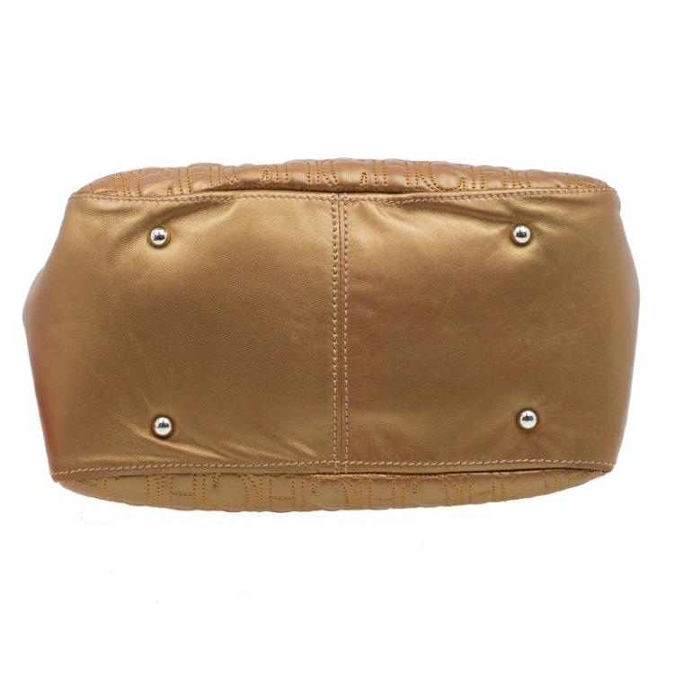 Pre Owned Carolina Herrera Gold Monogram Leather Shoulder Bag