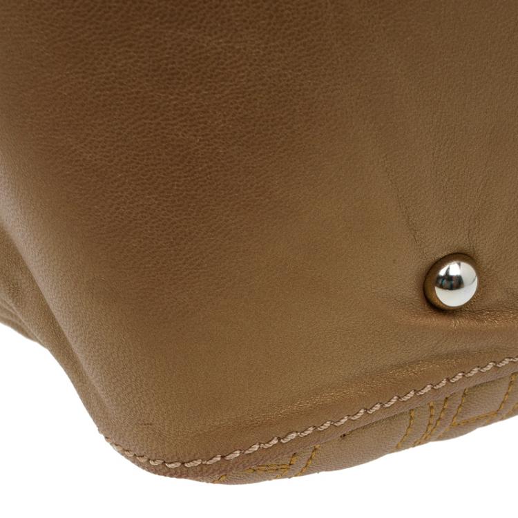 Pre Owned Carolina Herrera Gold Monogram Leather Shoulder Bag