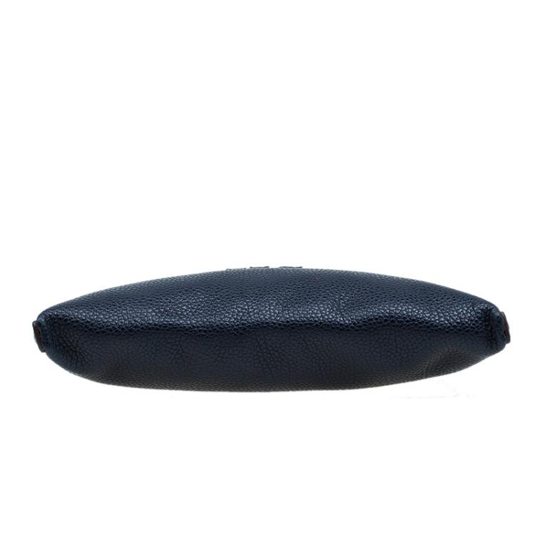 Pre Owned Carolina Herrera Navy Blue Leather Logo CH Crossbody Bag