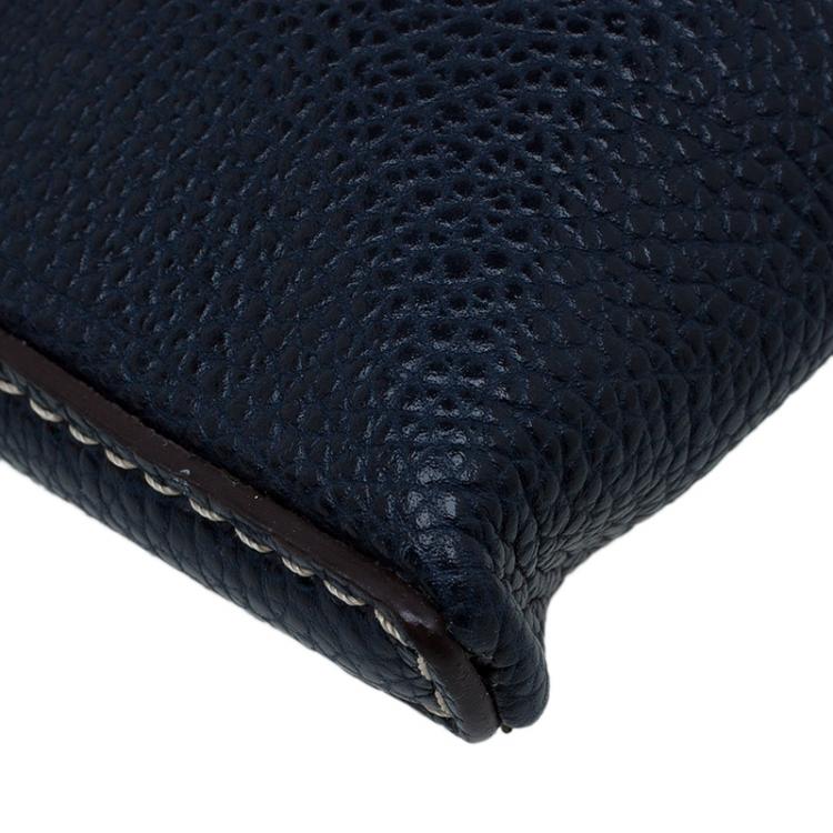 Pre Owned Carolina Herrera Navy Blue Leather Logo CH Crossbody Bag