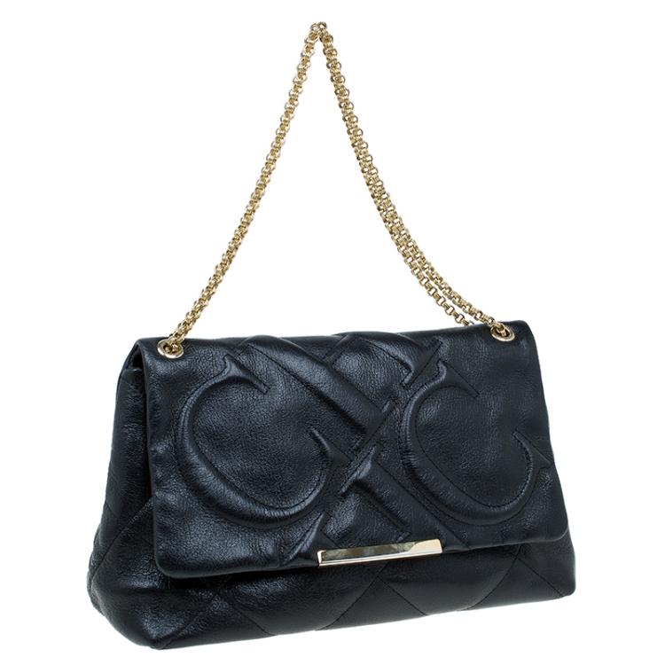 Pre Owned Carolina Herrera Black Quilted Leather Flap Chain Shoulder Bag