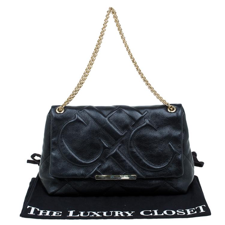 Pre Owned Carolina Herrera Black Quilted Leather Flap Chain Shoulder Bag