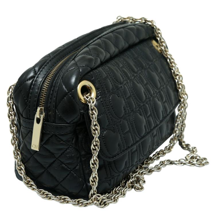 Pre Owned Carolina Herrera Black Quilted Leather Chain Shoulder Bag