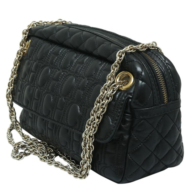 Pre Owned Carolina Herrera Black Quilted Leather Chain Shoulder Bag