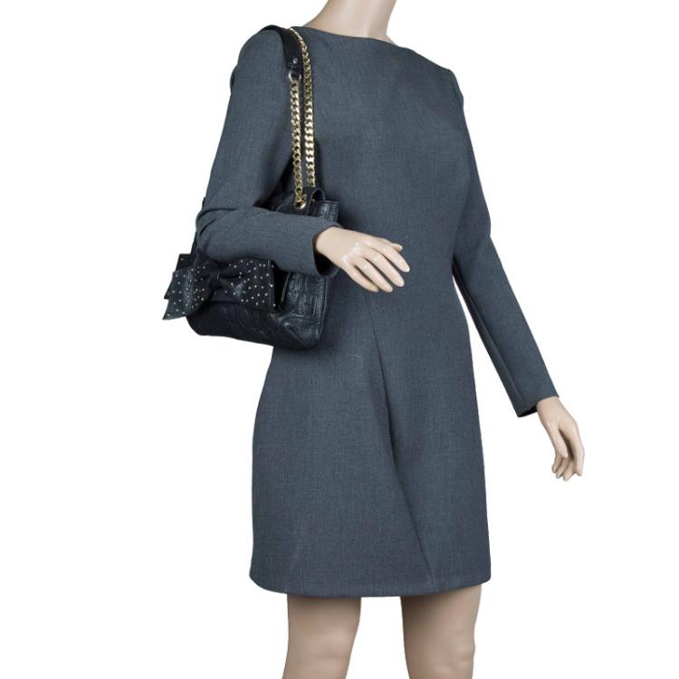 Pre Owned Carolina Herrera Black Monogram Leather Audrey Shoulder Bag