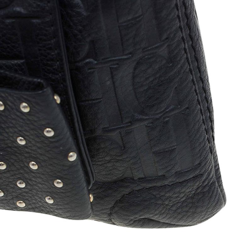 Pre Owned Carolina Herrera Black Monogram Leather Audrey Shoulder Bag