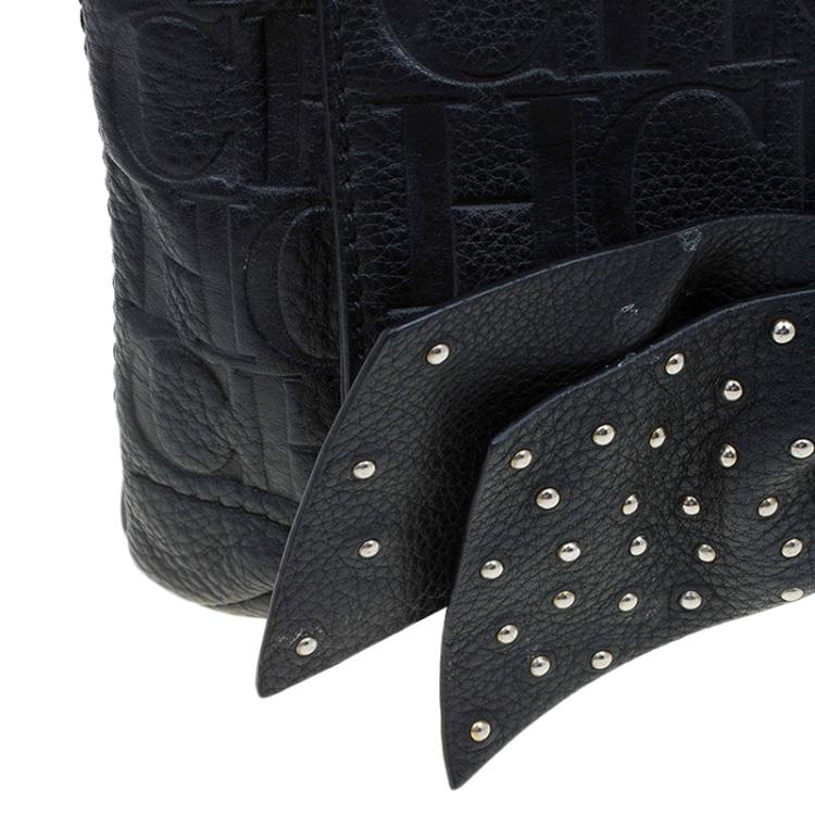 Pre Owned Carolina Herrera Black Monogram Leather Audrey Shoulder Bag