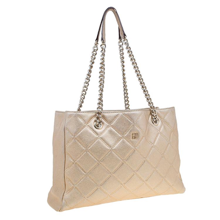 Pre Owned Carolina Herrera Metallic Gold Leather Shopper Tote