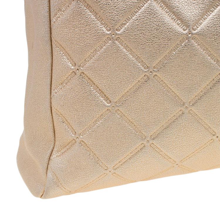 Pre Owned Carolina Herrera Metallic Gold Leather Shopper Tote