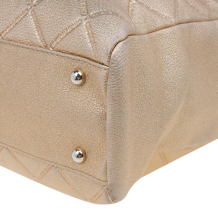 Pre Owned Carolina Herrera Metallic Gold Leather Shopper Tote