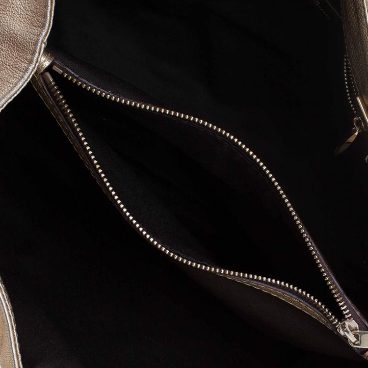 Pre Owned Carolina Herrera Metallic Gold Leather Shopper Tote