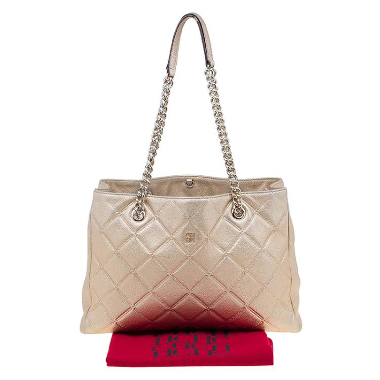 Pre Owned Carolina Herrera Metallic Gold Leather Shopper Tote