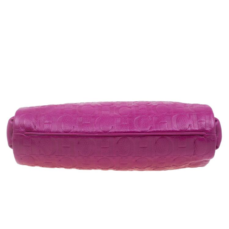 Pre Owned Carolina Herrera Fuschia Monogram Leather Hobo