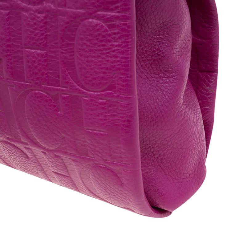 Pre Owned Carolina Herrera Fuschia Monogram Leather Hobo