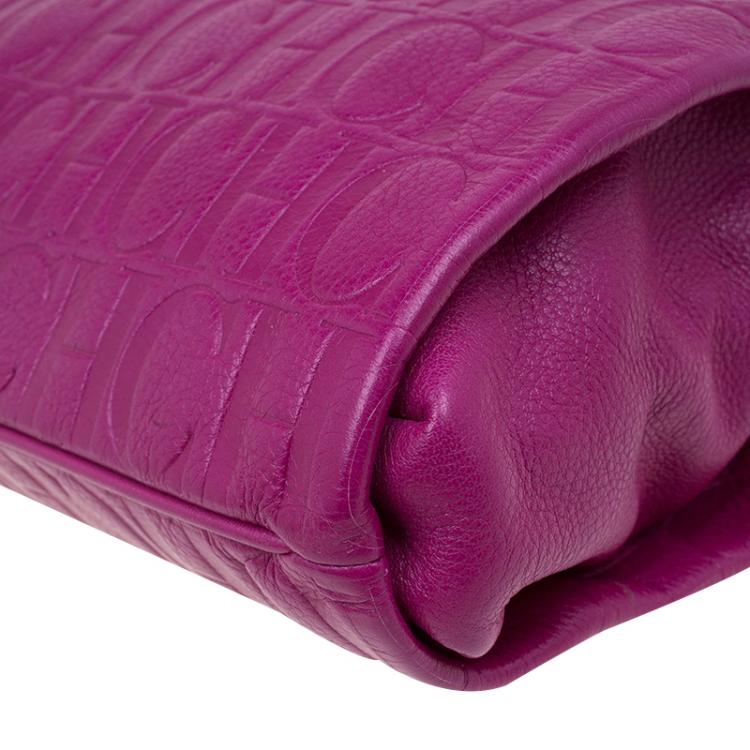 Pre Owned Carolina Herrera Fuschia Monogram Leather Hobo