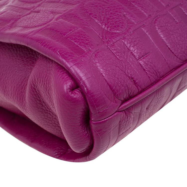 Pre Owned Carolina Herrera Fuschia Monogram Leather Hobo