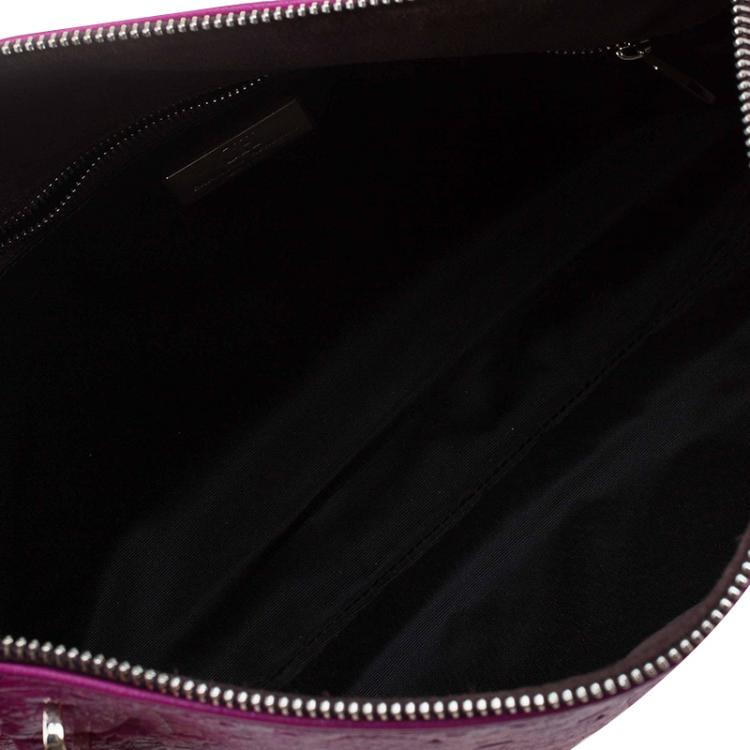 Pre Owned Carolina Herrera Fuschia Monogram Leather Hobo