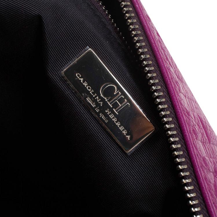 Pre Owned Carolina Herrera Fuschia Monogram Leather Hobo