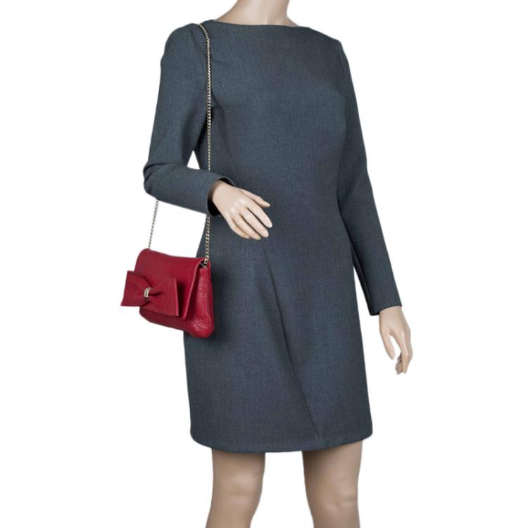 Pre Owned Carolina Herrera Red Leather Bow Clutch Bag