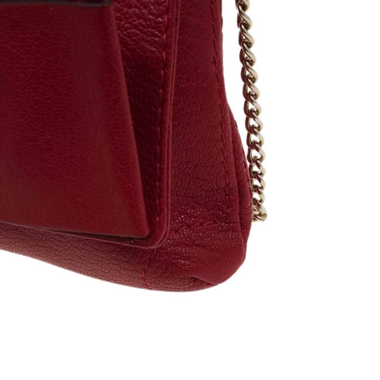 Pre Owned Carolina Herrera Red Leather Bow Clutch Bag