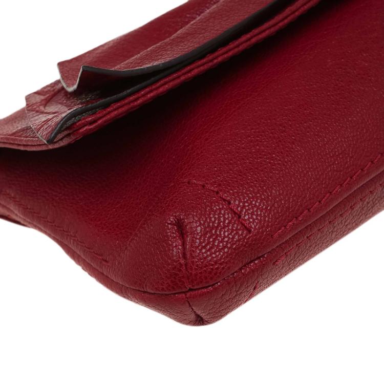 Pre Owned Carolina Herrera Red Leather Bow Clutch Bag