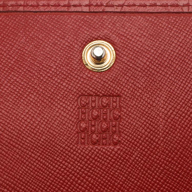 Pre Owned Carolina Herrera Red Monogram Leather Continental Wallet