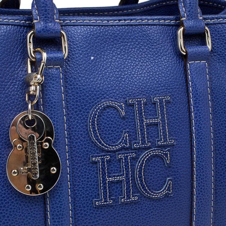 Pre Owned Carolina Herrera Blue Leather Matteo Tote