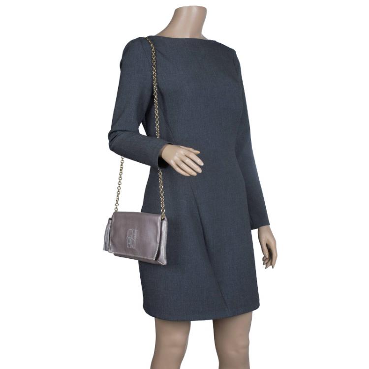 Pre Owned Carolina Herrera Grey Leather Chain Triana Shoulder bag