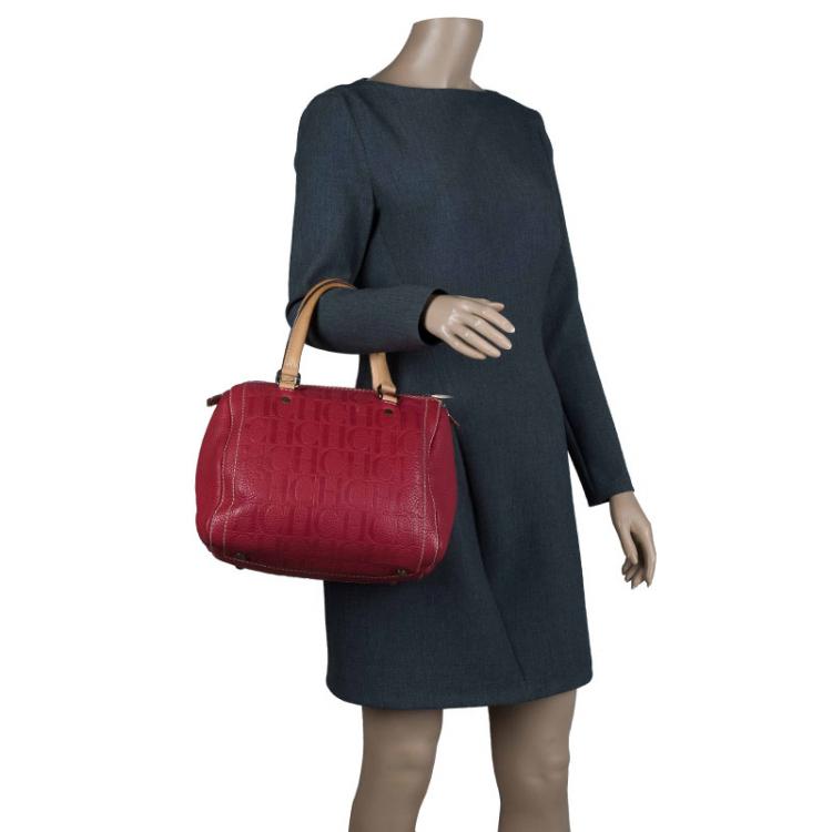 Pre Owned Carolina Herrera Red Monogram Leather Andy Boston Bag