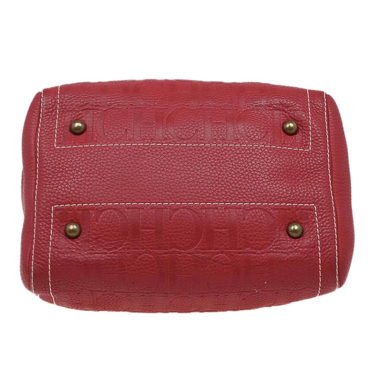 Pre Owned Carolina Herrera Red Monogram Leather Andy Boston Bag