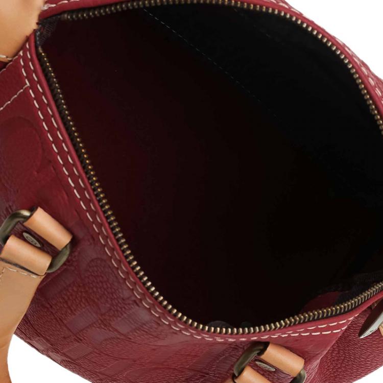 Pre Owned Carolina Herrera Red Monogram Leather Andy Boston Bag